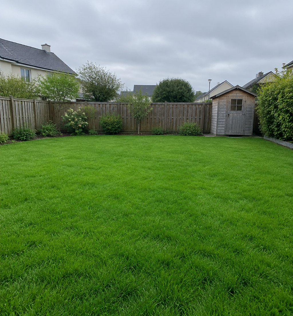 Le même jardin au gazon vert (photo d'illustration)